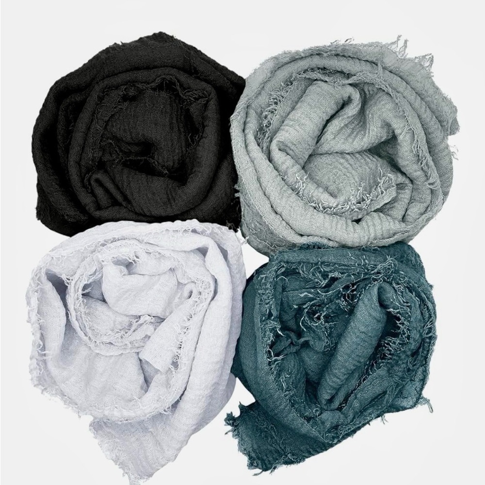 Manshu 4PCS Women's Soft Cotton Hemp Shawl & Wrap Set–Long Scarves, Head Scarves